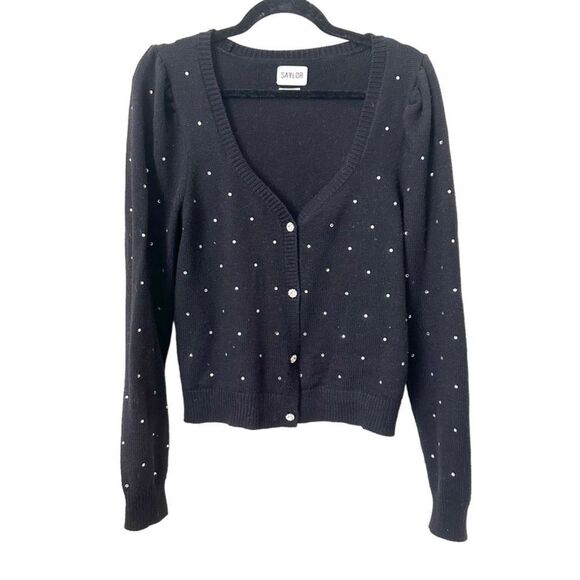 SAYLOR Jeweled Button Wool Cardigan in Black Sz S - Picture 1 of 4